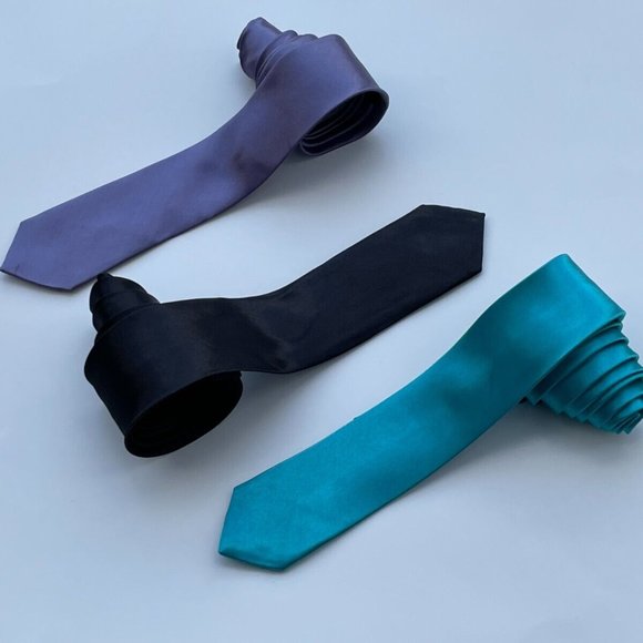 Lot of 3 Ties Men Necktie Black Turqouise Purple Slim Ties New - Picture 2 of 7